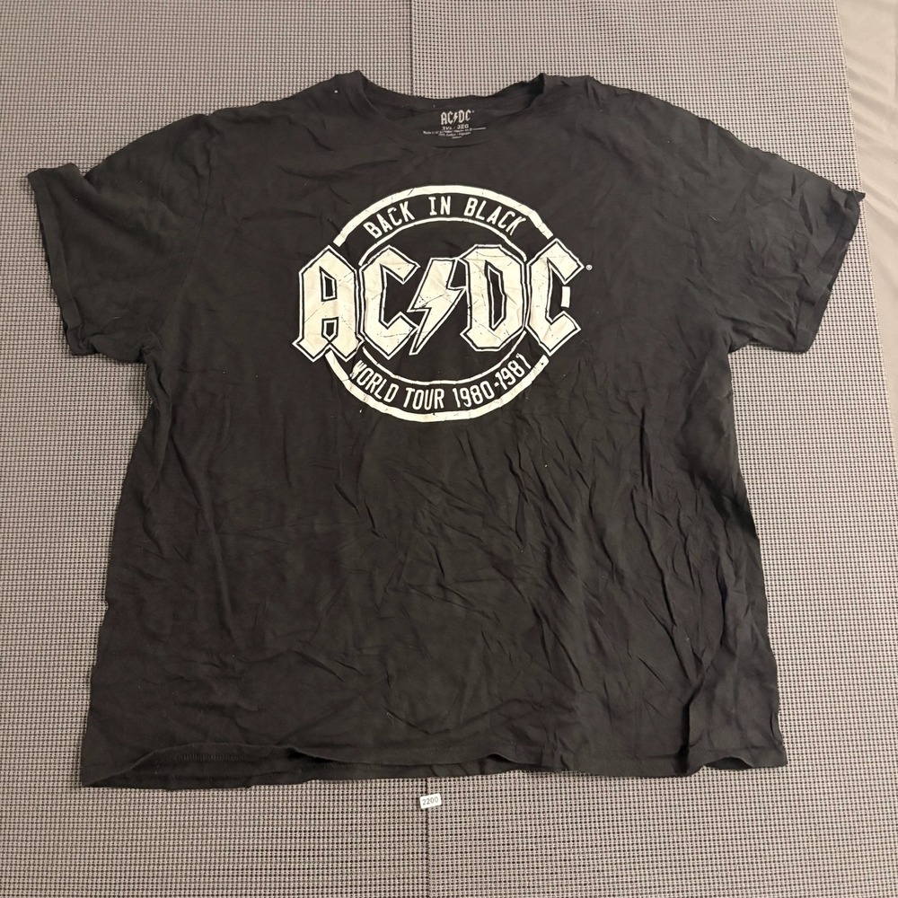 ACDC Back In Black World Tour 1980-1981 Graphic T-Shirt Mens 3XL Black Rock Tee